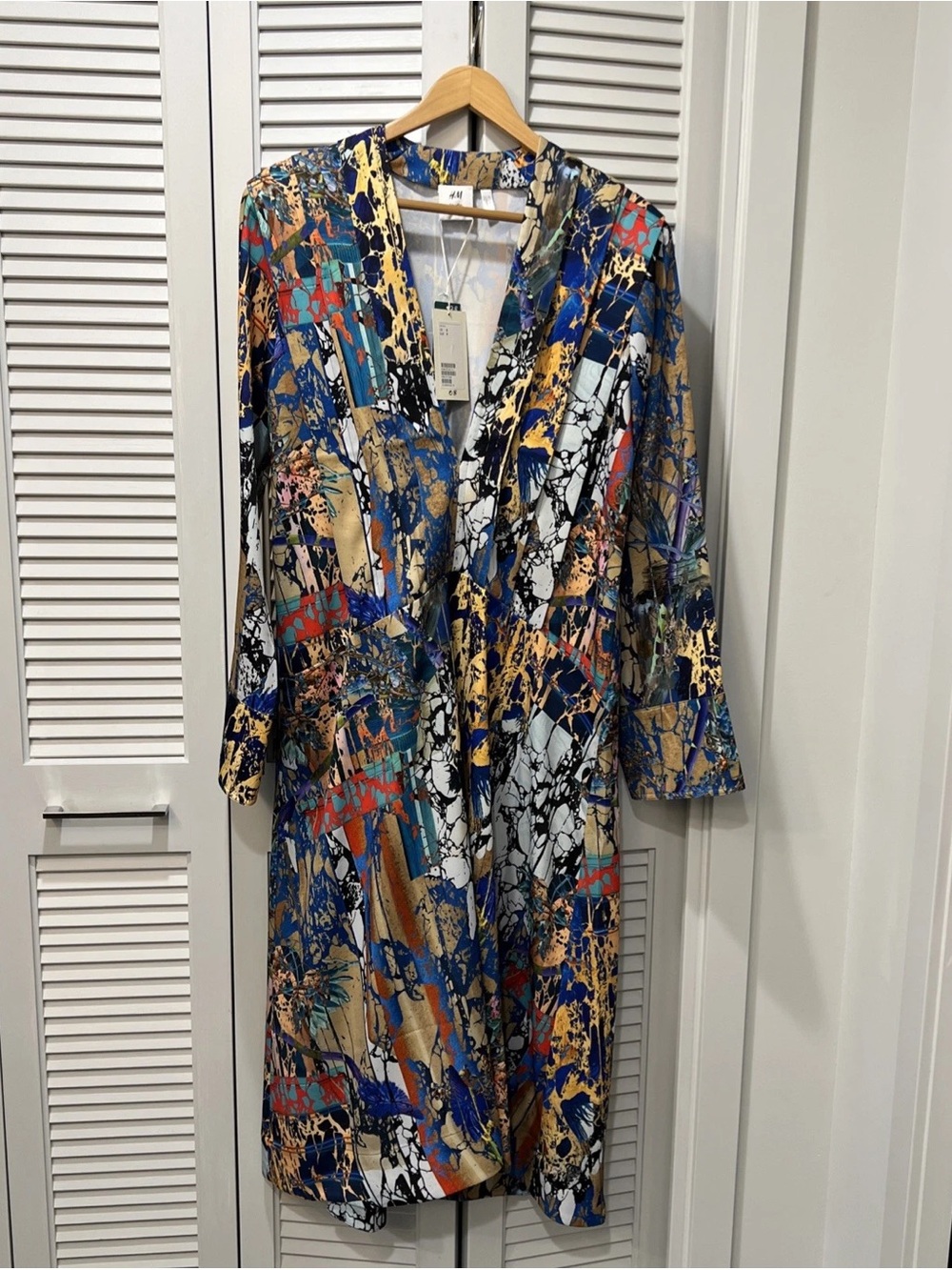 H&M Blue Gold White Abstract Print Mini Dress